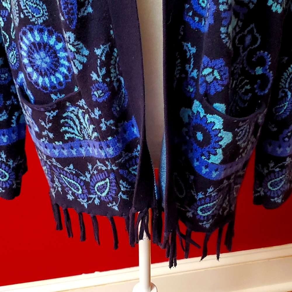 Isaac Mizrahi Live, Boho Open Cardigan with fringe Size L - Picture 4 of 6